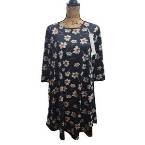 Heathmoor Floral Print Dress Women's Size L Navy White Red Casual